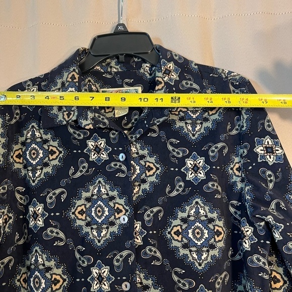 La Cabana All Night Long 90s Large Blue White Button Up Paisley Pattern - Picture 7 of 8